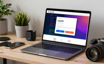 Engaged user at modern laptop utilizing the raja328 login interface in a sleek workspace.