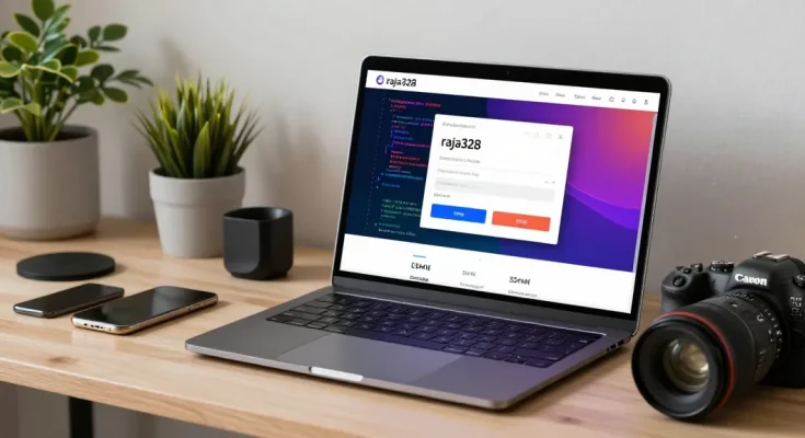 Engaged user at modern laptop utilizing the raja328 login interface in a sleek workspace.