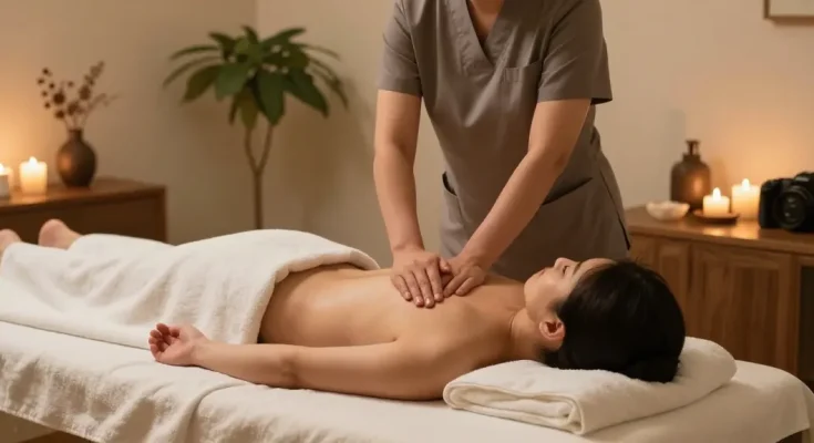 Professional 성남출장마사지 at home spa with calming ambiance and relaxation elements.